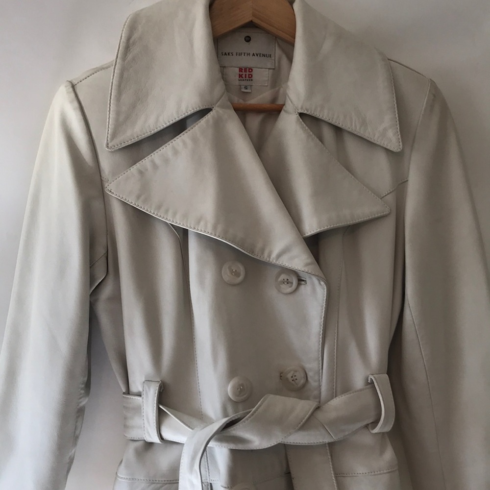 Saks Filth Avenue White Kid Leather Trench